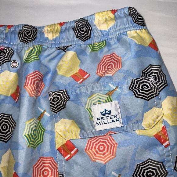 Peter Millar Swim Trunks Men Size L Blue Umbrella Legs Print Shorts Beach Preppy - Picture 15 of 16